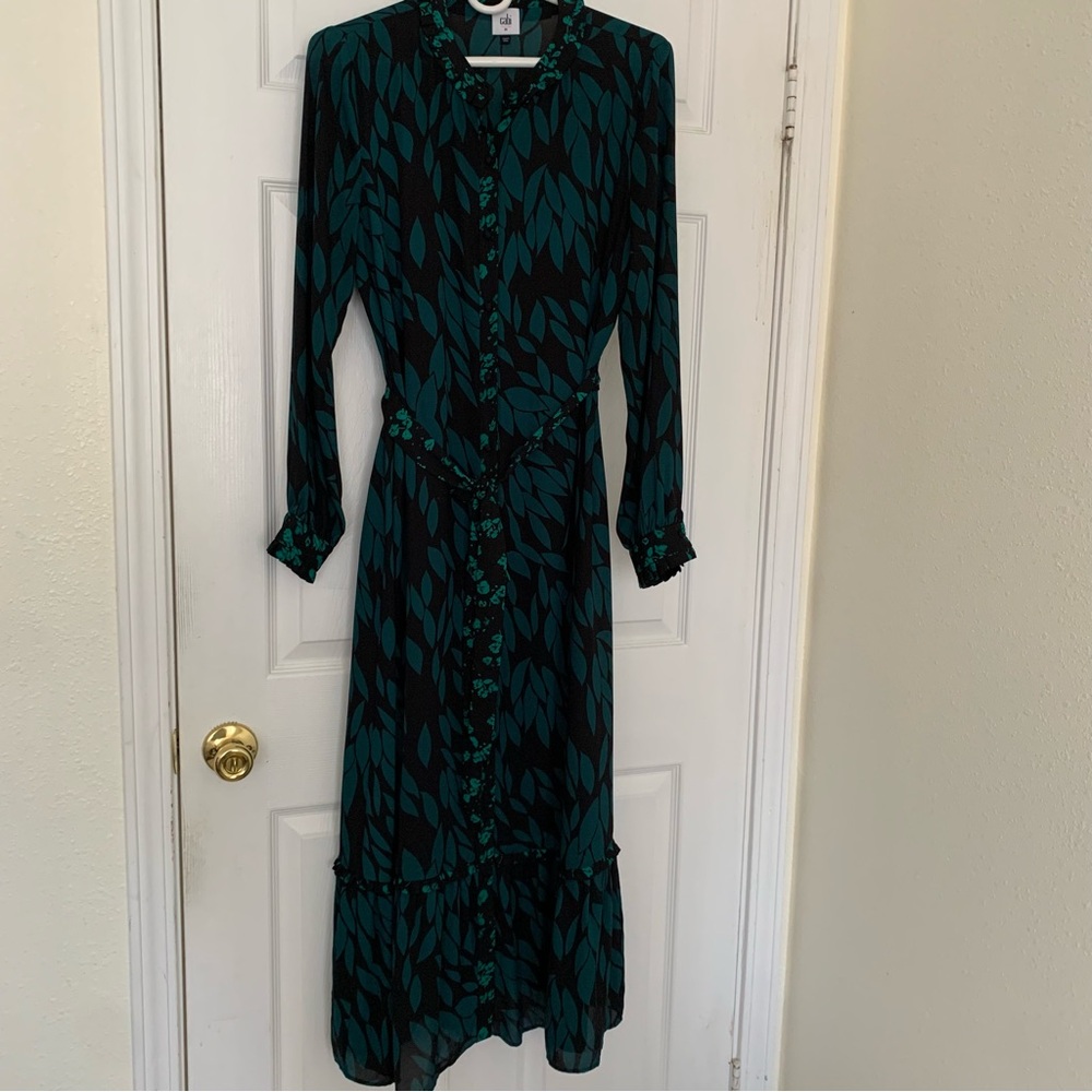 Cabi Black Green Ruffle Dresss M